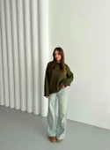 Haki Düz Basic Kalın Kazak - 6