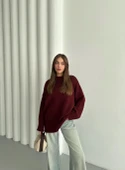 Bordo Düz Basic Kalın Kazak - 6