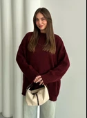 Bordo Düz Basic Kalın Kazak - 1