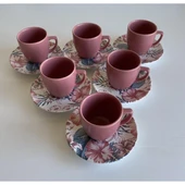 KERAMİKA DİJİTAL KAHVE FİNCANI 6LI PEMBE - 1