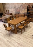 NTCollection Ntconcept Farmhouse Doğal Ahşap Masif Yemek Masa Takımı 80x220cm 8 Adet Sandalye - 1