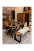 NT Concept Ntconcept Masif Ağaç Yemek Masası Takımı- 85cm-150cm Masa+150cm Bank+2 Adet Loft Sandalye thumbnail 2