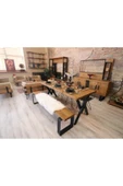 NT Concept Ntconcept Masif Ağaç Yemek Masası Takımı - 85cm-150cm Masa 150cmbank 4 Adet Tel Sandalye - 7
