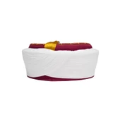 İmam Sarığı-Beyaz Kumaş-Bordo Takke-Düz Sarım-Kuş Gözlü-5 metre - 4