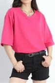 Oversize 2 İplik Tişört Fuşya - 20700.1878. thumbnail 5