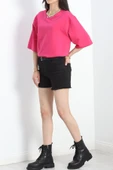 Oversize 2 İplik Tişört Fuşya - 20700.1878. thumbnail 4