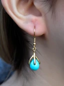 Doğal Taş Firuze Doğal Taşlı Sallantılı Altın Kaplama Kadın Küpe euku19f thumbnail 2