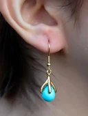 Doğal Taş Firuze Doğal Taşlı Sallantılı Altın Kaplama Kadın Küpe euku19f thumbnail 3