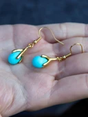 Doğal Taş Firuze Doğal Taşlı Sallantılı Altın Kaplama Kadın Küpe euku19f thumbnail 4