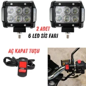 2 Adet 6 Ledli Motosiklet Off Road Scooter Uyumlu Led Sis Farı Açma Kapatma Tuşlu thumbnail 1