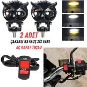 Baykuş Sis Farı Sarı-Beyaz Motosiklet Sis Farı Otomobil Atv Utv Off Road Uyumlu 2 Adet Aç Kapat Tuşlu - 1