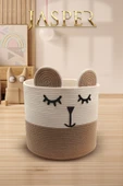 Jasper Bej Tekli Jüt İp Panda Tasarımlı Çok Amaçlı Çocuk Odası Oyuncak KirliSepet Organizer 26x26cm - 2