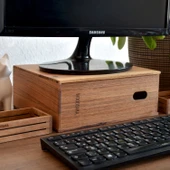 Woodsaka Reka Monitör Standı - Bilgisayar Yanı Masa Düzenleyici - Monitör Yükseltici - Araç & Gereç Saklama Kutusu - Küçük - Ceviz - 3