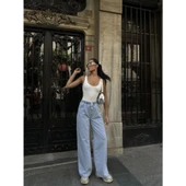 Lucky Life Kadın Arkadan Yırtmaçlı Jeans Kot Palazzo Pantolon - Mavi - 1