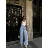 Lucky Life Kadın Arkadan Yırtmaçlı Jeans Kot Palazzo Pantolon - Mavi - 2