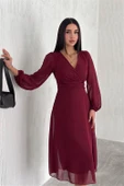 Dipmoda kadın bordo astarlı şifon elbise DPK30281 - 1