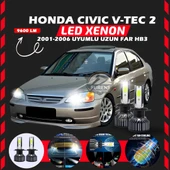 Honda Civic V-TEC 2 2001-2006 Uzun Far Uyumlu Şimşek Etkili Led Xenon Pro Series HB3 thumbnail 1