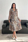 Dipmoda kadın leopar desenli şifon elbise DPK3044 - 2