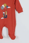 Yeni Sevimli Balon ve Hayvan Desenli Çıtçıtlı Pamuklu Uzun Kollu Kışlık Erkek Bebek Tulum - 9