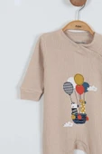 Yeni Sevimli Balon ve Hayvan Desenli Çıtçıtlı Pamuklu Uzun Kollu Kışlık Erkek Bebek Tulum - 8