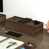 Woodsaka Reka Kablo Yönetim Kutusu ve Organizer & Güvenlik İstasyonu - Kayar Kapaklı - Ceviz - 6