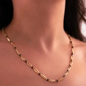 Siyah Taşlı Ataç Model 14 Ayar Altın Kolye - 1