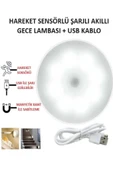 1 Adet 8 Led Hareket Sensörlü Beyaz Işık USB Şarjlı Mıknatıslı Merdiven Oda Dolap Işığı Gece Lambası - 7