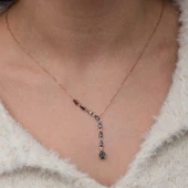 Gümüş Sıralı Mistik Topaz Taşlı Damla Rose Kadın Kolye SL9975 thumbnail 4