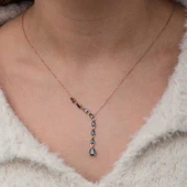 Gümüş Sıralı Mistik Topaz Taşlı Damla Rose Kadın Kolye SL9975 thumbnail 5