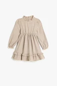 Koton Kız Bebek Ekoseli Fırfır Detaylı Hakim Yaka Pamuklu Midi Elbise - 1