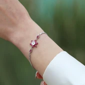 Lotus Modeli Pembe Zirkon Taşlı Gümüş Bileklik thumbnail 2