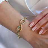 Yılan Sonsuzluk Modeli Gold Kaplama Zirkon Taşlı Bileklik thumbnail 2