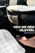 Renault Clio 2 Bej Renk Tay Tüyü Cepli & Terletmez Sırtlı Oto Koltuk Minder Seti - Koltuk Koruma Kılıfı (ÖN & ARKA TAM SET) - 6