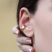 Pembe Yıldız Mineli Gümüş Cuff  Küpe thumbnail 2