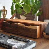 Woodsaka Desna İki Çekmeceli Mini Dolap & Çok Amaçlı Düzenleyici & Kırtasiye Saklama Kutusu - Ceviz ve Gürgen - 4