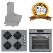 Silverline Buhar Destekli AirFrayer Gri Cam Ankastre Set 3490 Oslo - CS5335S01 - BO65P4S01 thumbnail 1