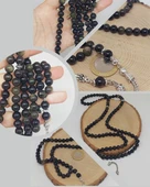 Golden & Siyah Obsidyen Taşı 99luk Tesbih 8mm (1250) - 1