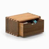 Woodsaka Desna Tek Çekmeceli Mini Dolap & Masaüstü Kırtasiye Organizer - Ceviz ve Gürgen - 4