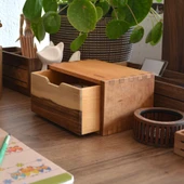 Woodsaka Desna Tek Çekmeceli Mini Dolap & Masaüstü Kırtasiye Organizer - Ceviz ve Gürgen - 5