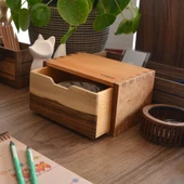 Woodsaka Desna Tek Çekmeceli Mini Dolap & Masaüstü Kırtasiye Organizer - Ceviz ve Gürgen - 1