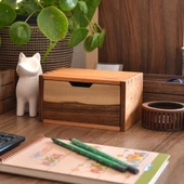 Woodsaka Desna Tek Çekmeceli Mini Dolap & Masaüstü Kırtasiye Organizer - Ceviz ve Gürgen - 2