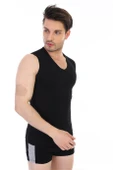 Erkek Elastanlı V Yaka Kolsuz Siyah Fanila 924 - 3