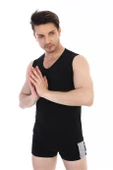 Erkek Elastanlı V Yaka Kolsuz Siyah Fanila 924 - 2