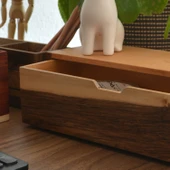 Woodsaka Desna Tek Çekmeceli Mini Dolap & Masaüstü Kırtasiye Organizer - Ceviz ve Gürgen - 4