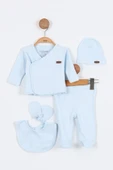 YENİ Düz Desenli Erkek Bebek Hastane Çıkışı Bebek Kıyafetleri Yenidoğan Hastane Çıkış Seti 5 li thumbnail 4