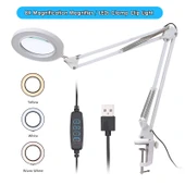 Monozone 8X Büyüteç LED Işık Kısılabilir 3Renk Aydınlatmalı Katlanabilir Dönebilen Masa Lambası Profesyonel Okuma Lambası USB - 4