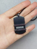 Siyah Taş Detaylı Erkek Çelik Kolye (56024) - 3