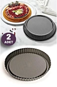 VİZON 2 Adet Döküm Granit Torte Model Kek Pasta Kalıbı Dilimli Turta Kek Kalıbı Siyah 28cm - 1