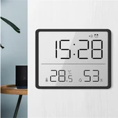 Monozone Pilli LCD Dijital Ekran Mini Saat 9x7 cm Alarm Sıcaklık Nem Göstergesi Ultra İnce Dekoratif  Çok Fonksiyonlu - 1