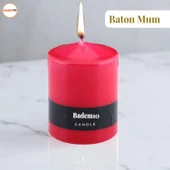 Baton Mum Kırmızı Silindir Dekoratif Mumu Kandil Hediyelik Fitilli Mumlar Şamdan Kokusuz 6 x 8 cm - 1
